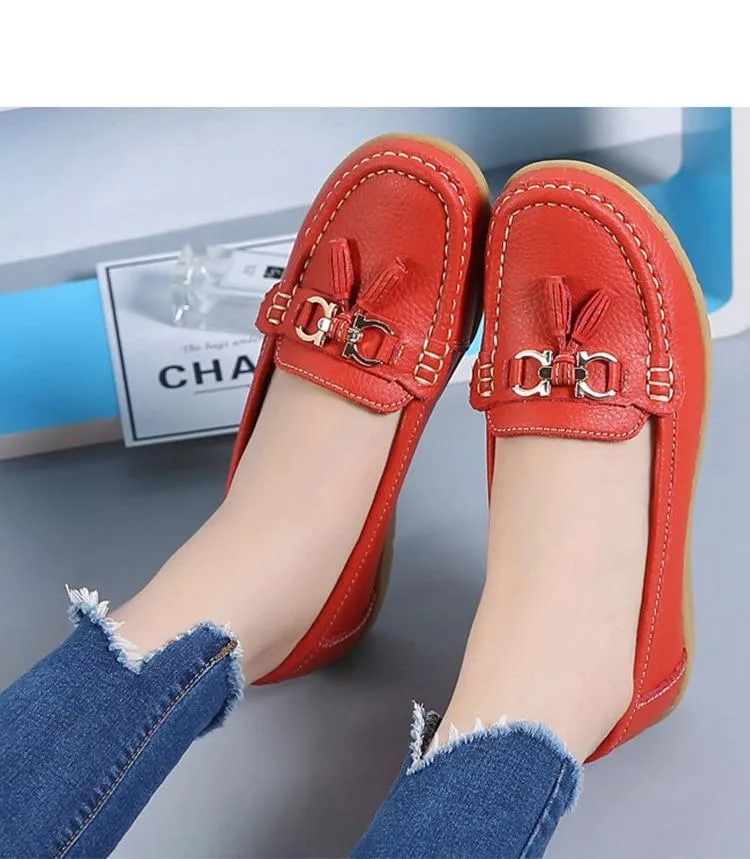 GOT STYLE Womens Flat Split leather Boat Shoes with Bow knot Shoes Flat Shoes