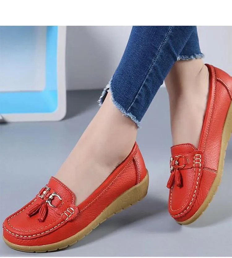 Jlo Flat Shoes GOT STYLE Womens Flat Split leather Boat Shoes with Bow knot