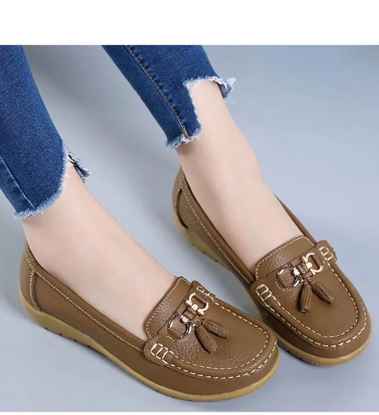 GOT STYLE Womens Flat Split leather Boat Shoes with Bow knot Office Flat Shoes