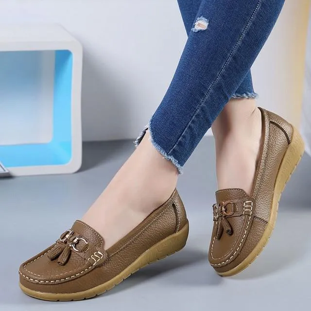 Shimano Flat Pedal Shoes GOT STYLE Womens Flat Split leather Boat Shoes with Bow knot