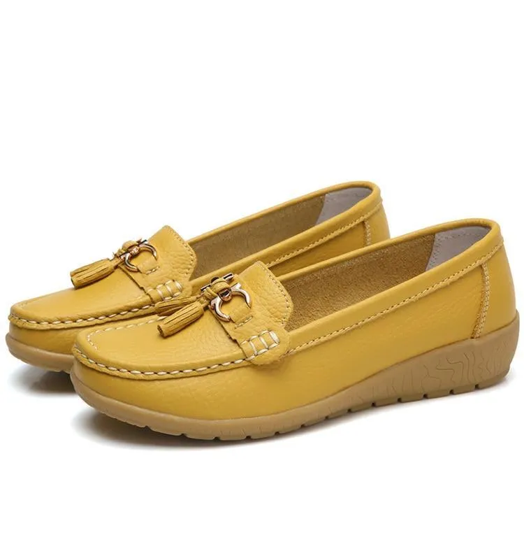 Summer Flat Shoes GOT STYLE Womens Flat Split leather Boat Shoes with Bow knot