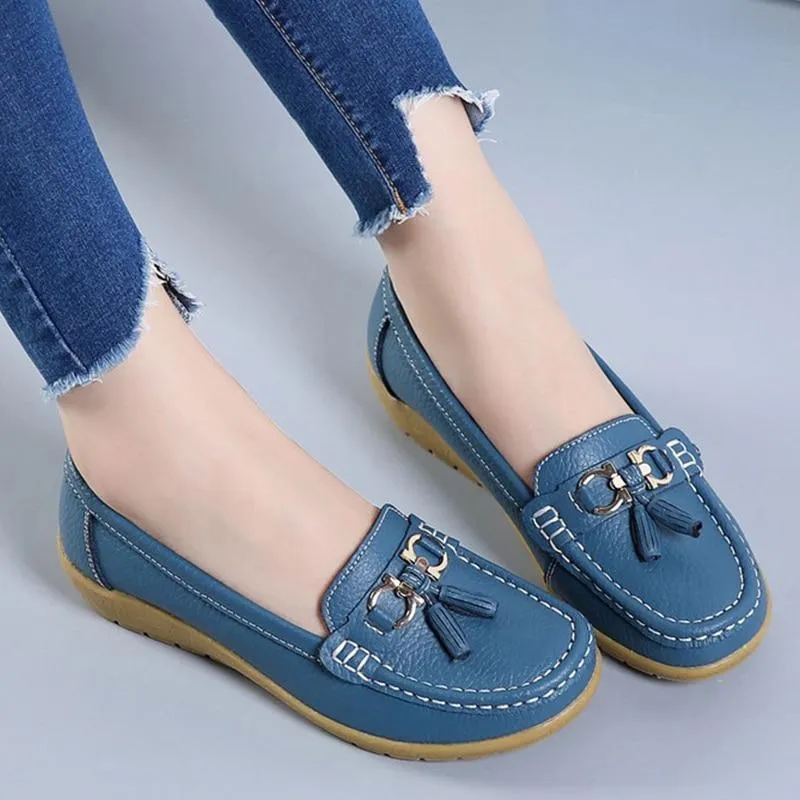 GOT STYLE Womens Flat Split leather Boat Shoes with Bow knot Running Shoe Type For Flat Feet
