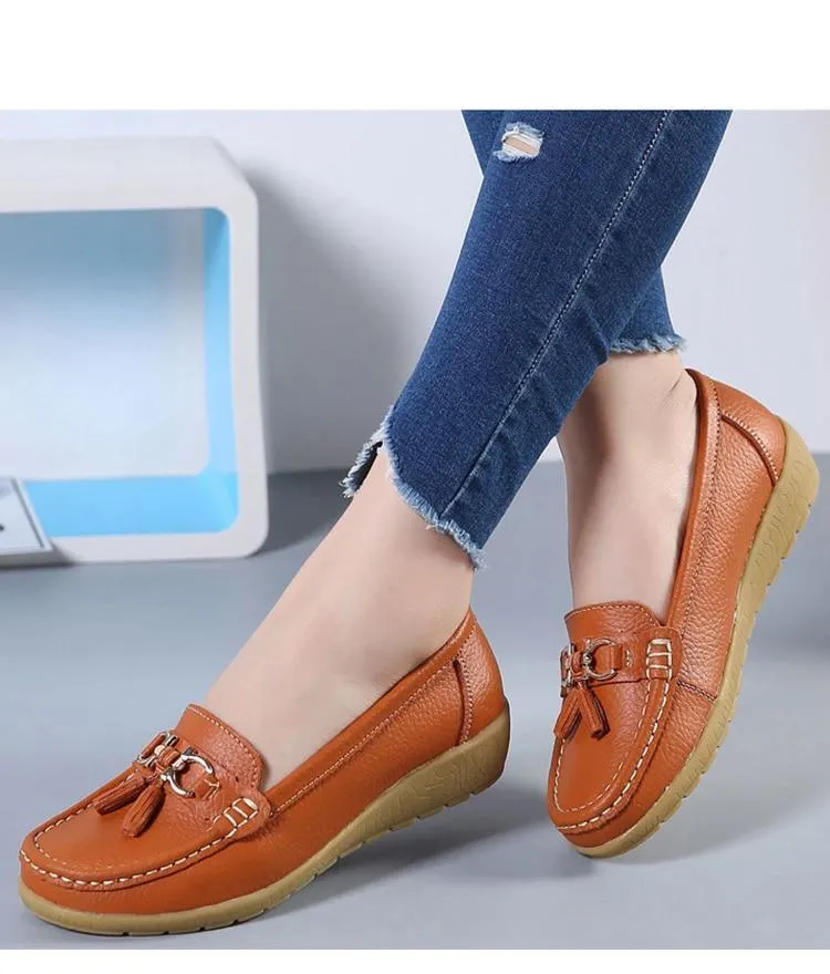 Flat Heel Formal Shoes GOT STYLE Womens Flat Split leather Boat Shoes with Bow knot