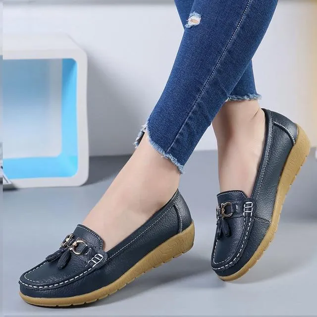 GOT STYLE Womens Flat Split leather Boat Shoes with Bow knot Best Shoes For Severe Flat Feet
