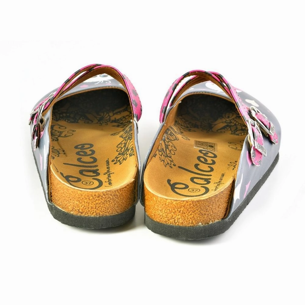 High Heels Ball Grey and Pink Love, Cute Alien Patterned Clogs - WCAL167