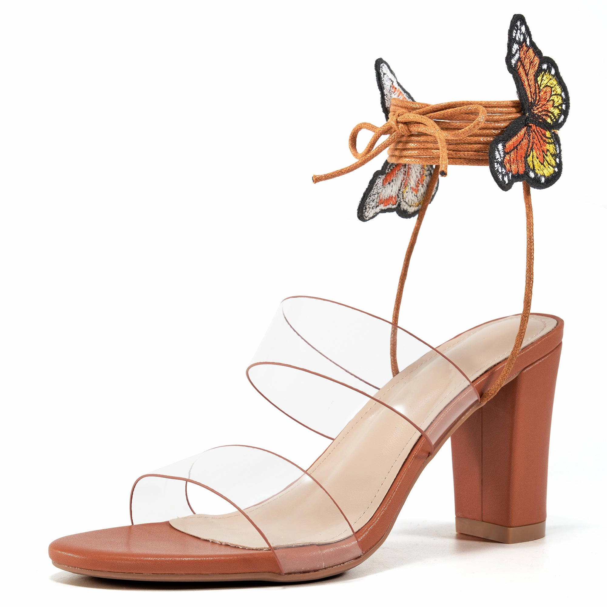 HARENCHeels for Women Pump Sandals with Butterfly Strappy Open Toe Lace Up High Wedding Heels Sandals Women Summer Slip On Dress Shoes for Party Wedding Peep Toe High Heel Shoes