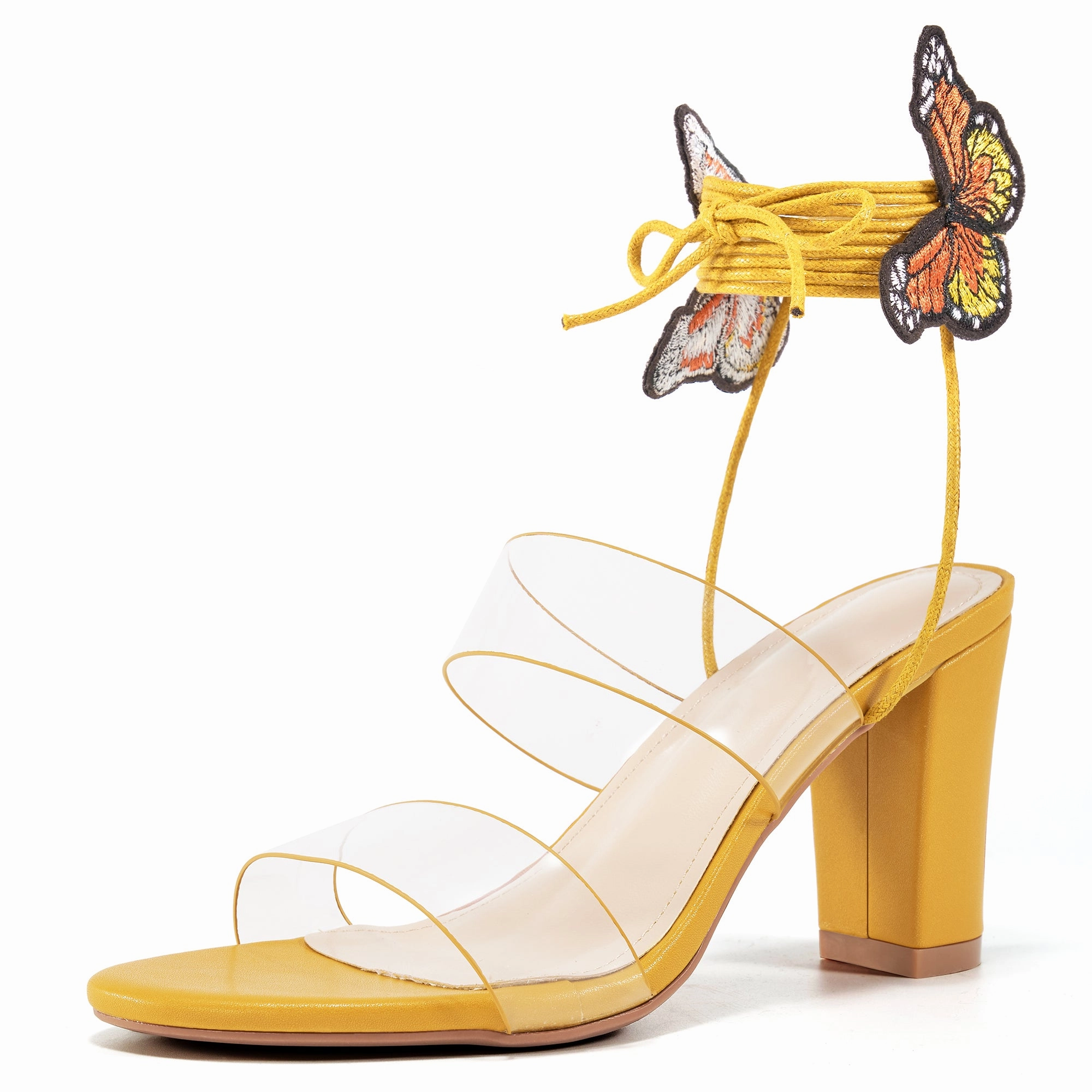 HARENCHeels for Women Pump Sandals with Butterfly Strappy Open Toe Lace Up High Wedding Heels Sandals Women Summer Slip On Dress Shoes for Party Wedding Vinyl High 