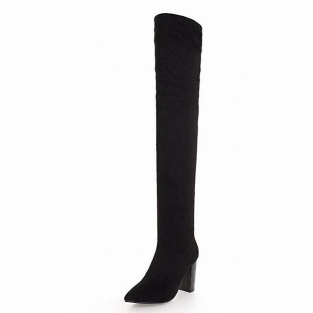 High Heels With Closed Toe Pointed Toe Slip On Thigh High Heels Knee High Boot