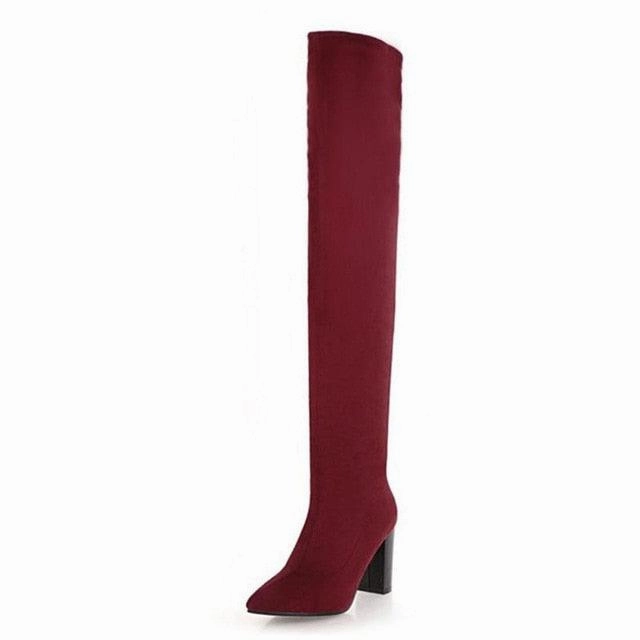 High Heels Size 4.5 Pointed Toe Slip On Thigh High Heels Knee High Boot