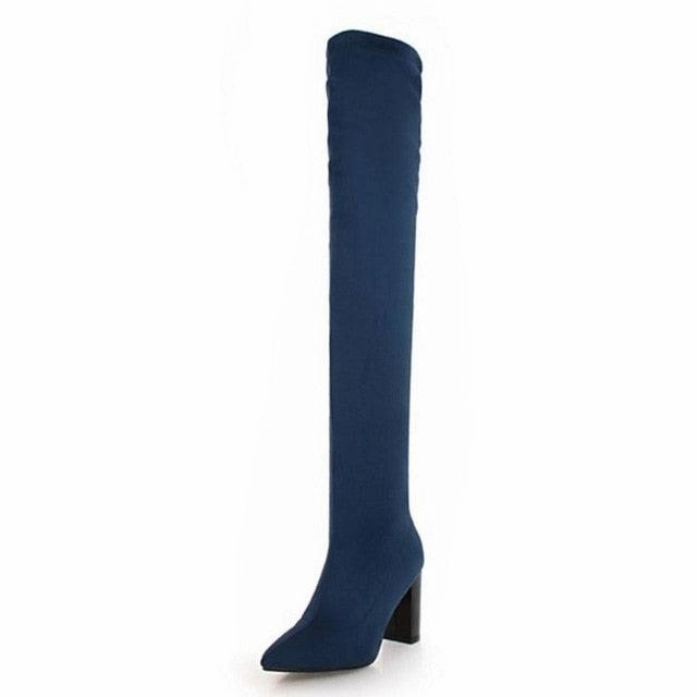 Tie High Heels Pointed Toe Slip On Thigh High Heels Knee High Boot