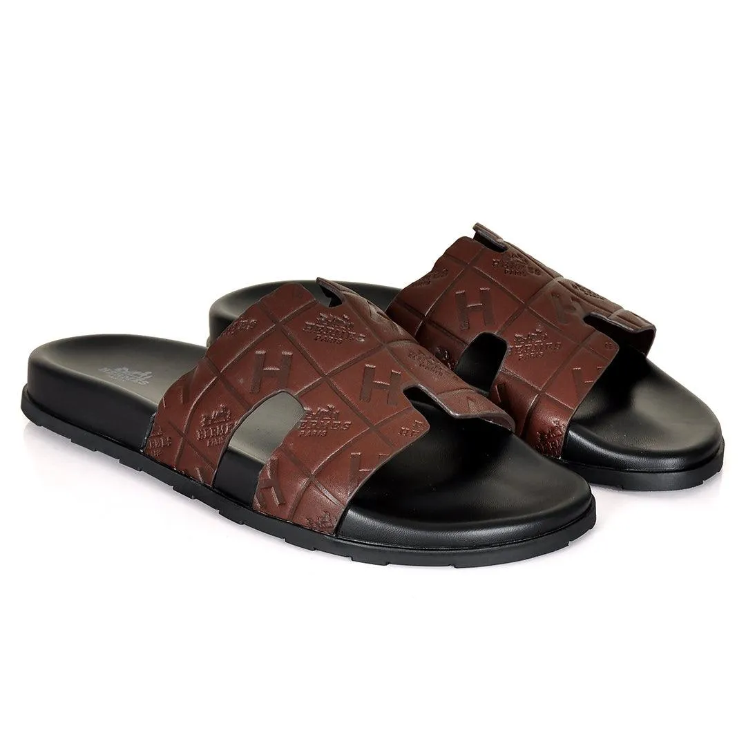 Herm Paris Created Logo Leather Ultralightweight Slippers Daniel Green Gold Slippers