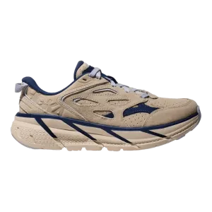 Hoka One One Clifton L Suede Oatmilk/Bellwether-Blue 1122571-OTH Shoes With Wide Toe Box