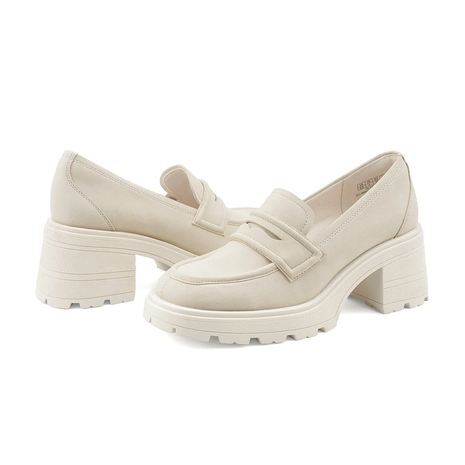 Bulky Loafers JENN ARDOR Chunky Block Heel Loafers for Women Closed Round Toe Platform Pumps