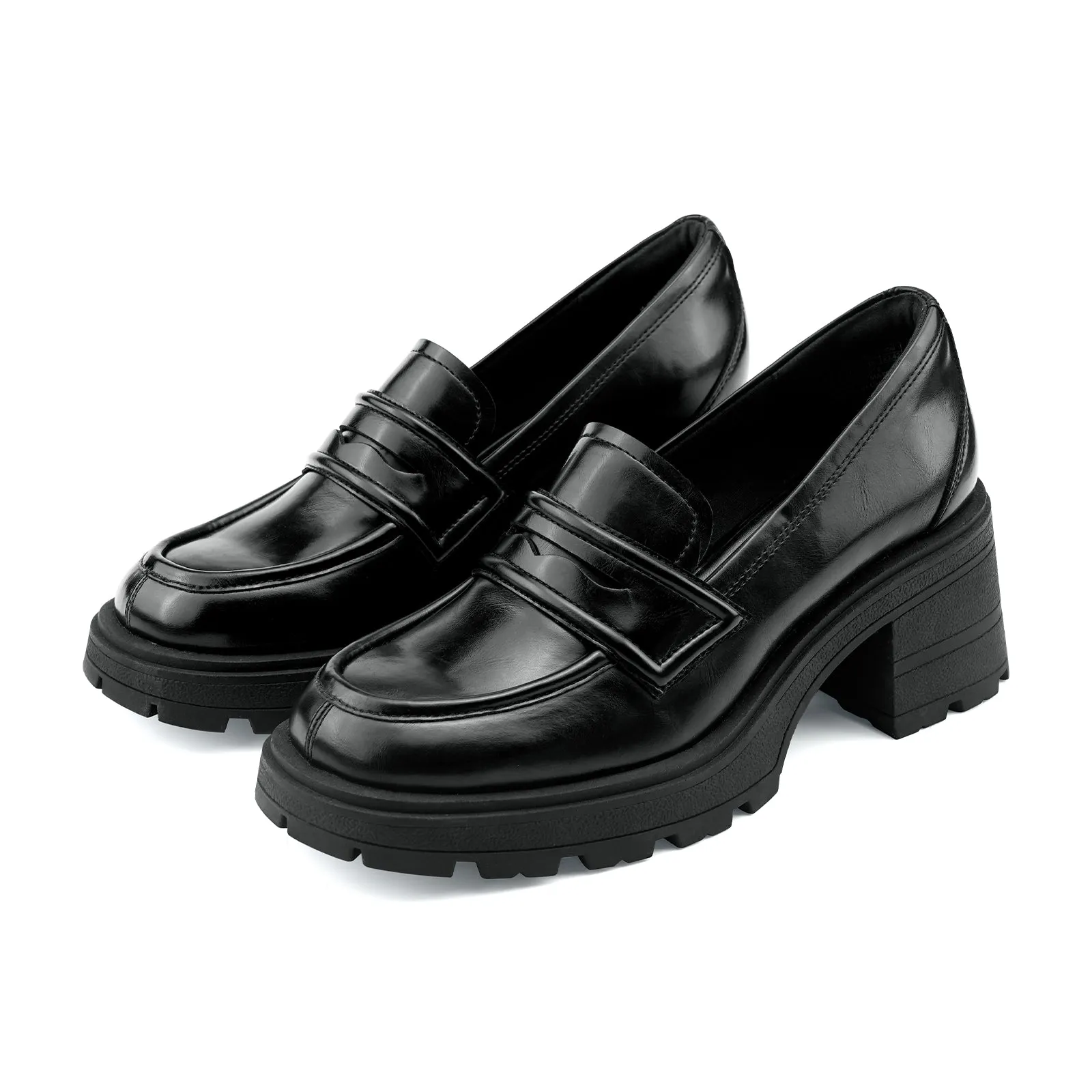 JENN ARDOR Chunky Block Heel Loafers for Women Closed Round Toe Platform Pumps Loafers With The Socks