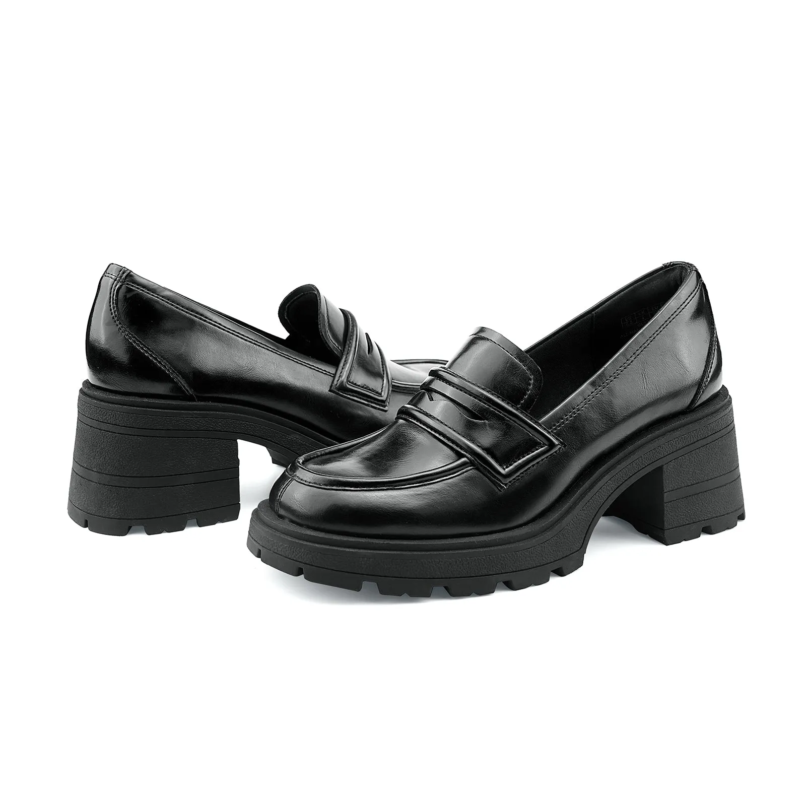 Rhinestone Loafers JENN ARDOR Chunky Block Heel Loafers for Women Closed Round Toe Platform Pumps