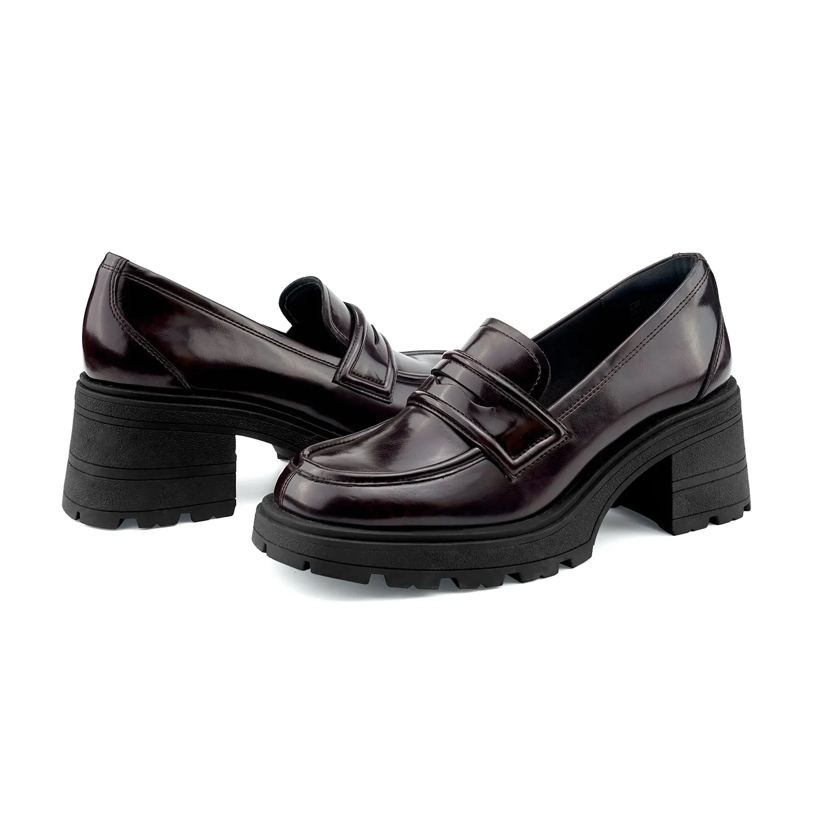 JENN ARDOR Chunky Block Heel Loafers for Women Closed Round Toe Platform Pumps Wine Loafers