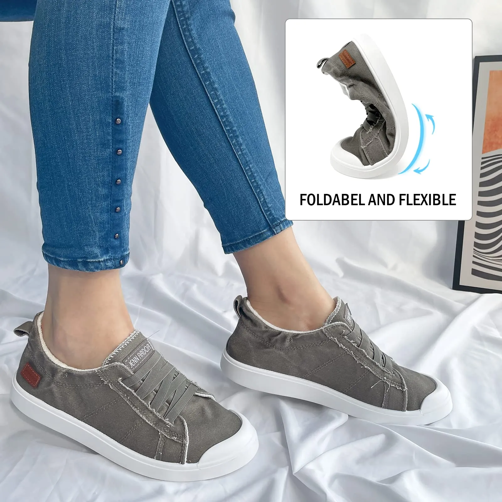 Natural Soul Loafers JENN ARDOR Women's Canvas Slip-on Sneakers: Comfortable Casual