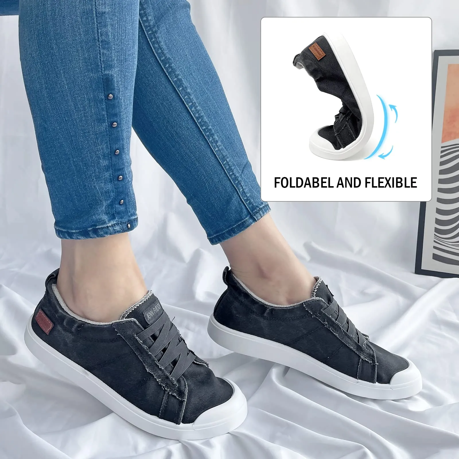 No Show Socks For Loafers JENN ARDOR Women's Canvas Slip-on Sneakers: Comfortable Casual