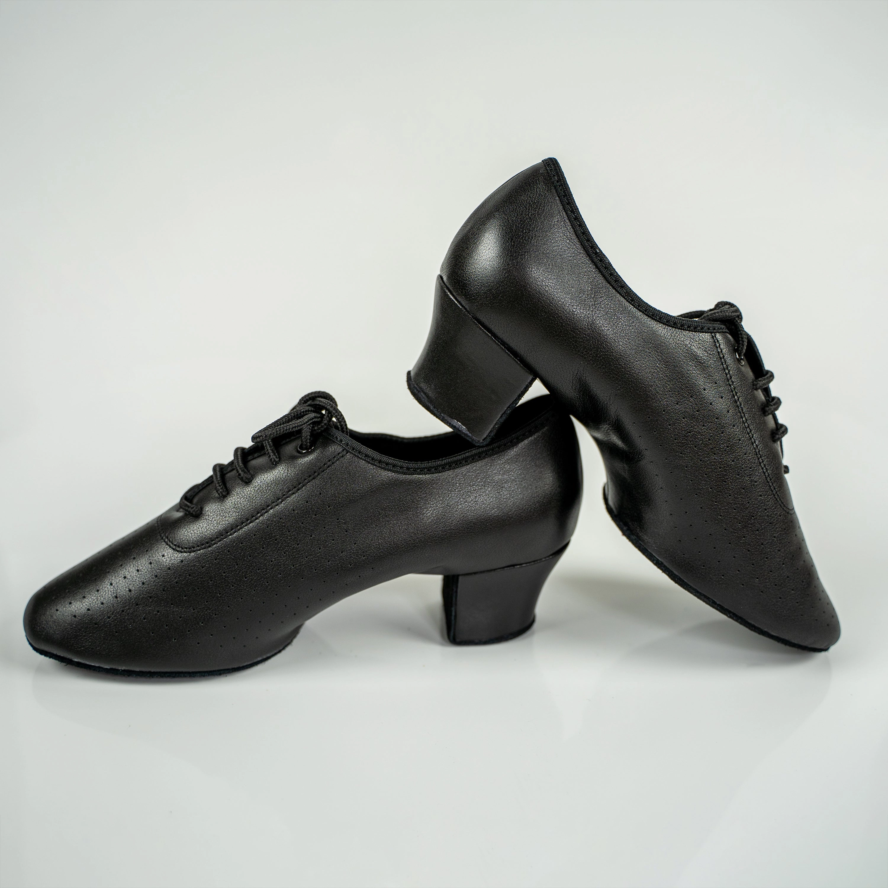 Nina Black Cuban Heel Leather Dance Practice Shoes with Suede Sole Thigh Highs And High Heels