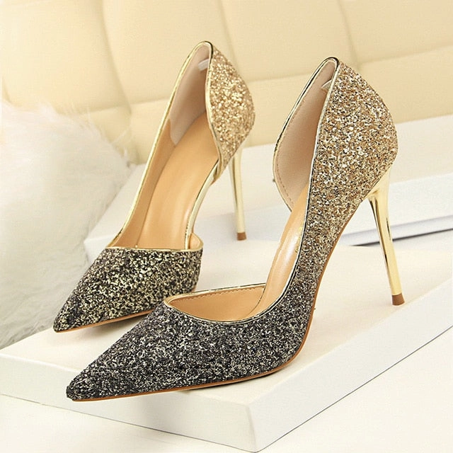 LAKESHI Women Pumps Extrem Sexy High Heels Women Shoes Thin Heels Female Shoes Wedding Shoes Gold Sliver White Ladies Shoes