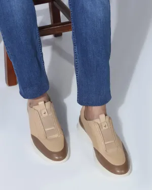 Leather Beige Solid Sneakers - Tummi Best Casual Running Shoes