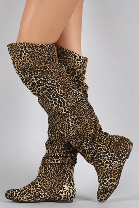 Cartoon Heel Shoe Leopard Slouchy Thigh High Boot