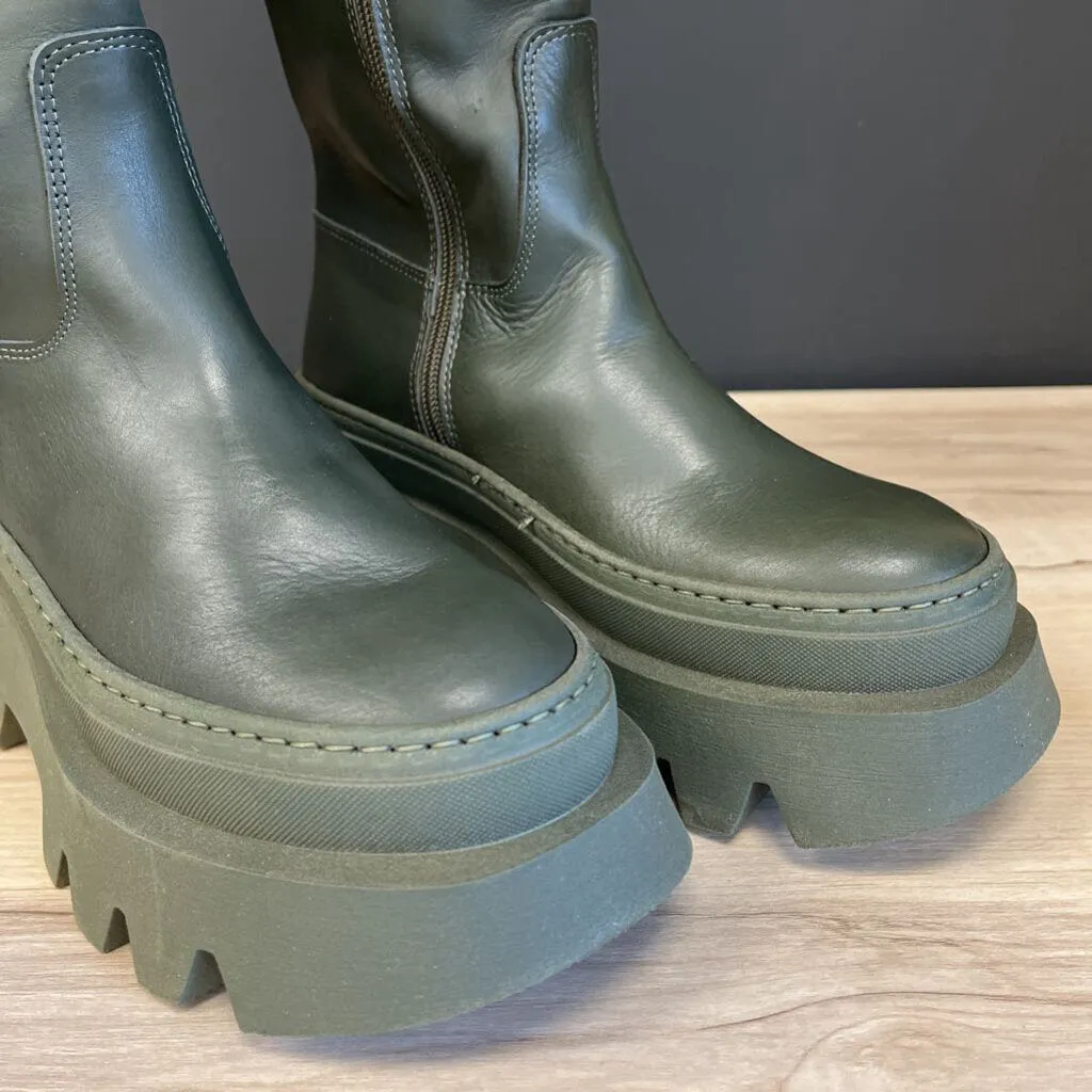 H&h Work Boots L'intervalle - Women's Tall Leather Boots - MSRP $248: Green-women-36