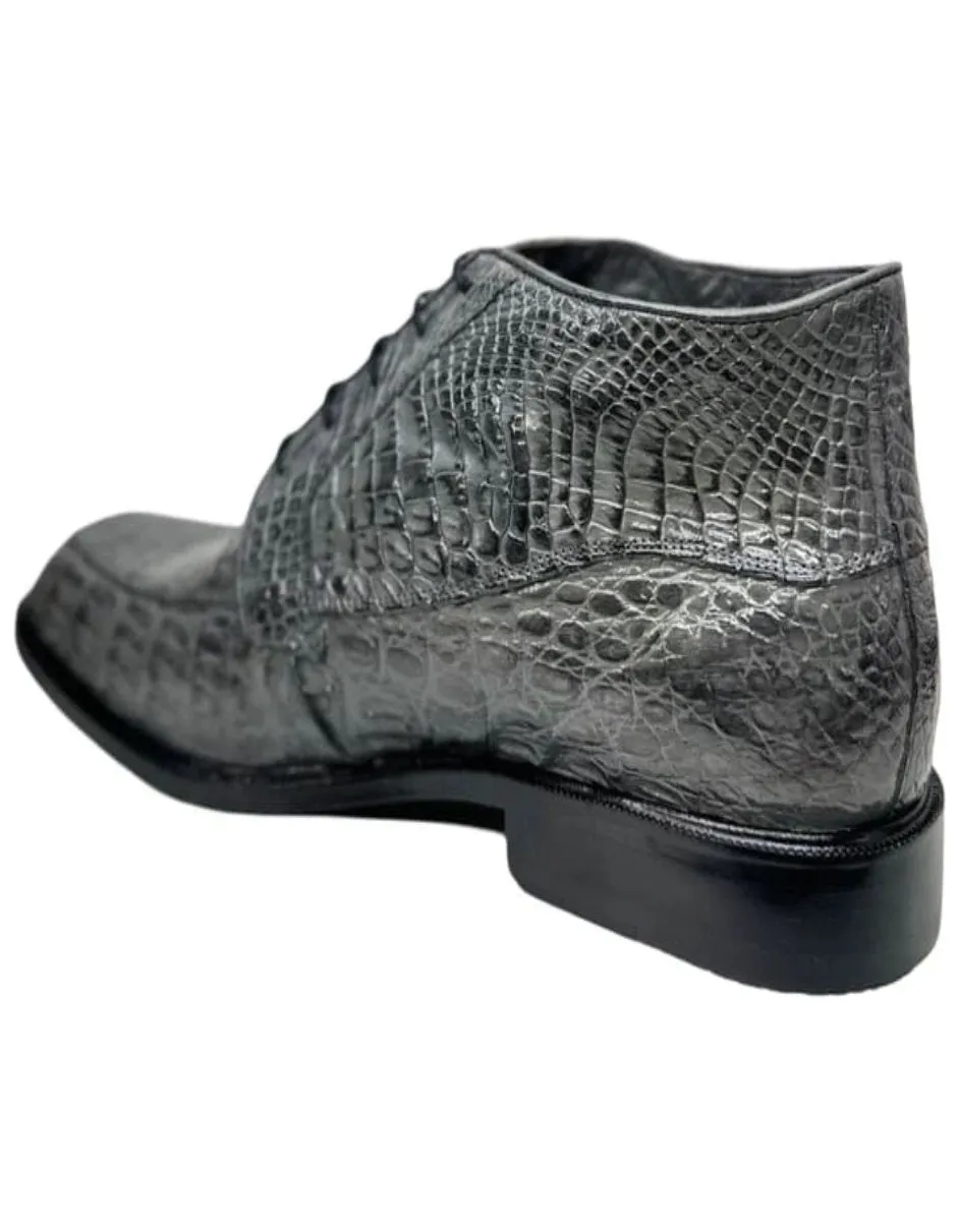 Los Altos Gray All Over Crocodile Lace-Up Dress Ankle Boots Hippie Boots