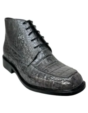 Stingray Boots Los Altos Gray All Over Crocodile Lace-Up Dress Ankle Boots