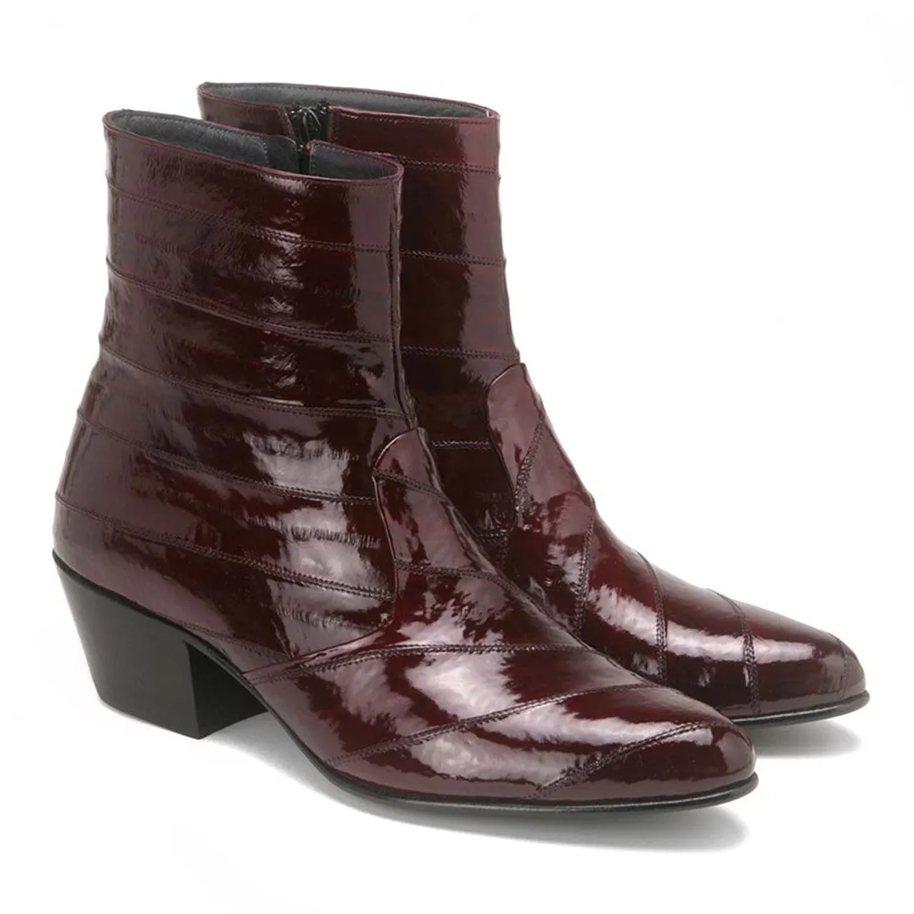 Boots Animal Print Los Altos Men??s Burgundy Genuine Eel Skin Leather Ankle Boots