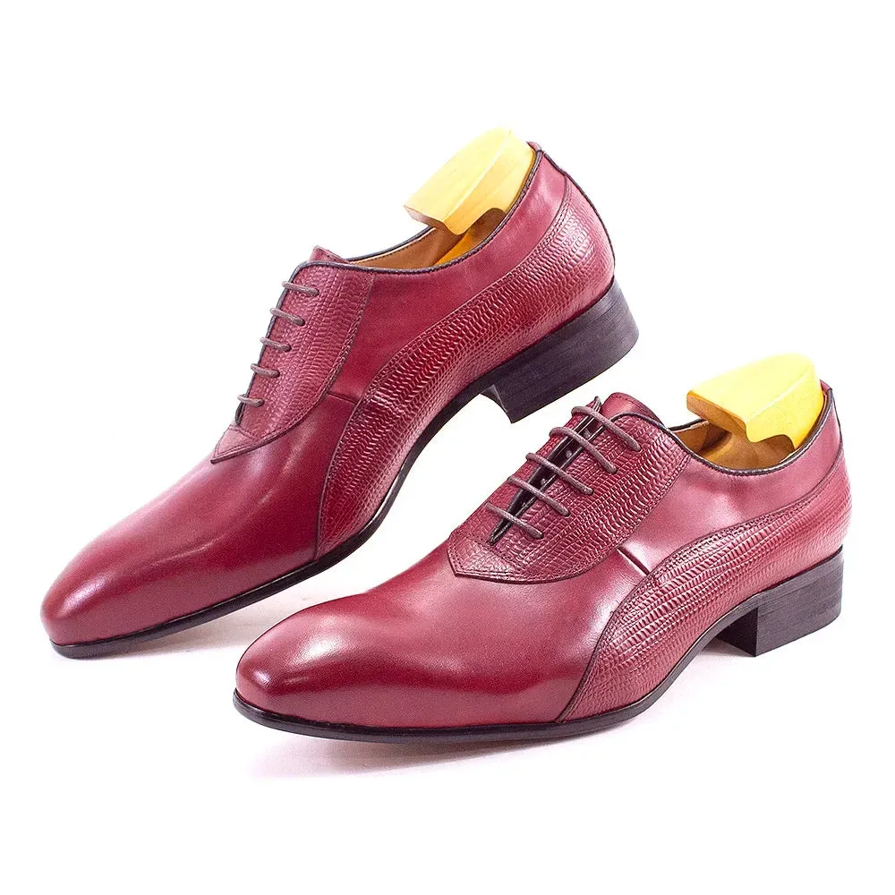 Luxury Men Oxford Shoes Men Dress Shoes Leather Italian Red Black Hand-polished Pointed Toe Lace up Wedding Office Formal Shoes Geox Waterproof Shoes