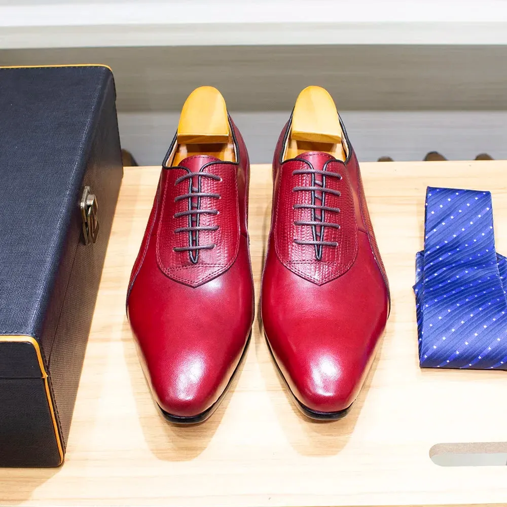 Waterproof Your Shoes Luxury Men Oxford Shoes Men Dress Shoes Leather Italian Red Black Hand-polished Pointed Toe Lace up Wedding Office Formal Shoes