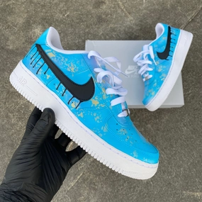 Custom Hand Painted Gold Speckled Blue Drip Nike Air Force 1 Nike Rory Mcilroy Shoes
