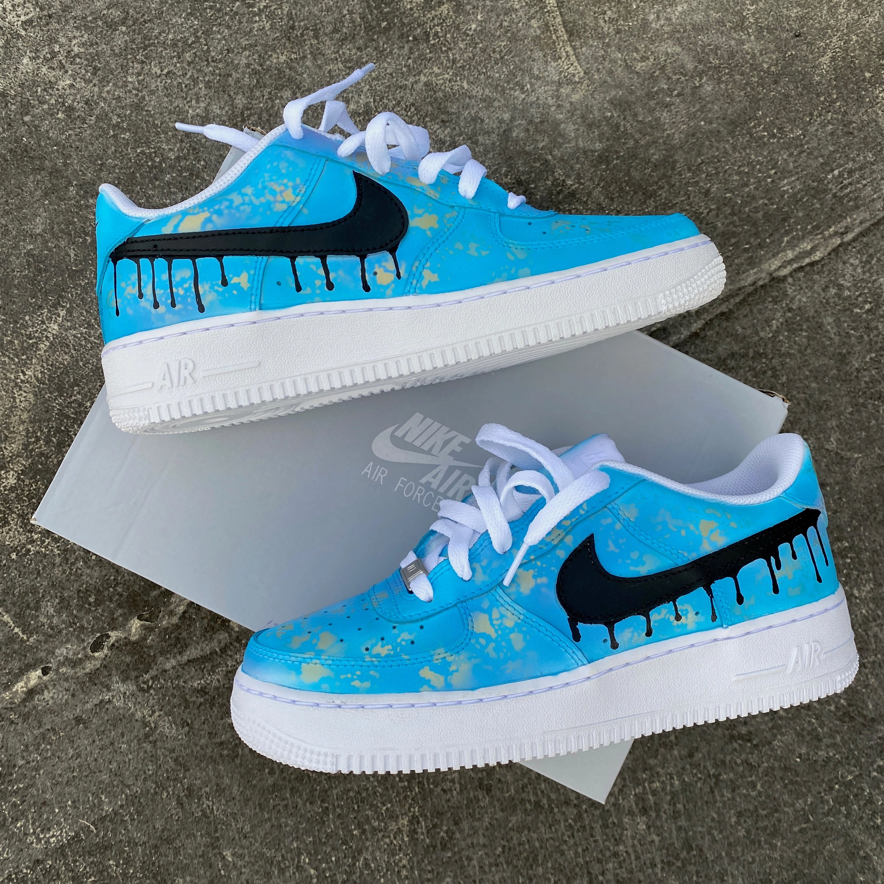 Custom Hand Painted Gold Speckled Blue Drip Nike Air Force 1 Nike Performance Shoes