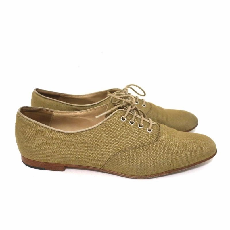 Manolo Blahnik Oxfords Sage Raw Silk Size 38.5 Lace-Up Flats Olive Oxford