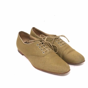 High Instep Oxfords Manolo Blahnik Oxfords Sage Raw Silk Size 38.5 Lace-Up Flats