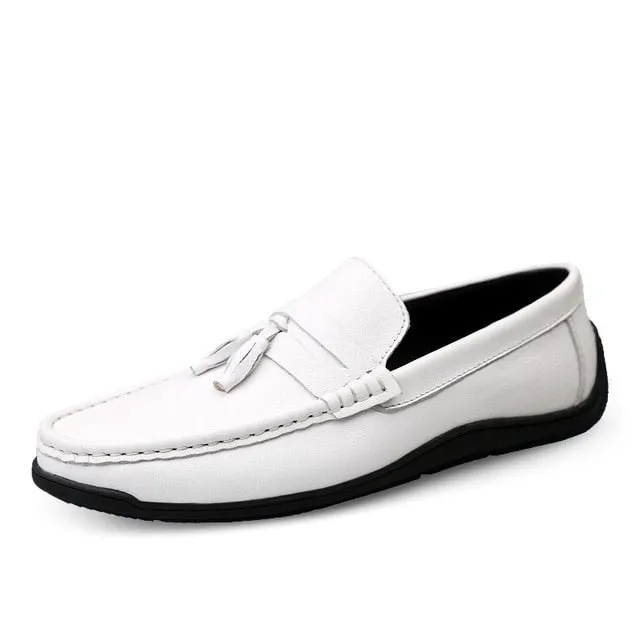 Men Loafers Shoes Genuine Leather Casual Sneakers Male Fashion Tassel Boat Footwear Soft Dress Party Shoes Men Chaussure Homme Half Shoe For Mens Casual