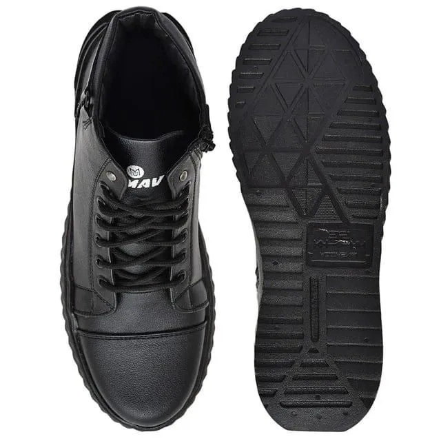 Casual Lace-up Shoes Men's Korean Style High Top Casual Shoes For Men (Black)