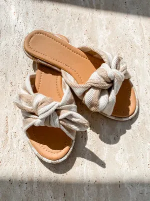Union Flat Shoe MISFIT ITEM - The Rachael Striped Knot Slides - Taupe // Size 9