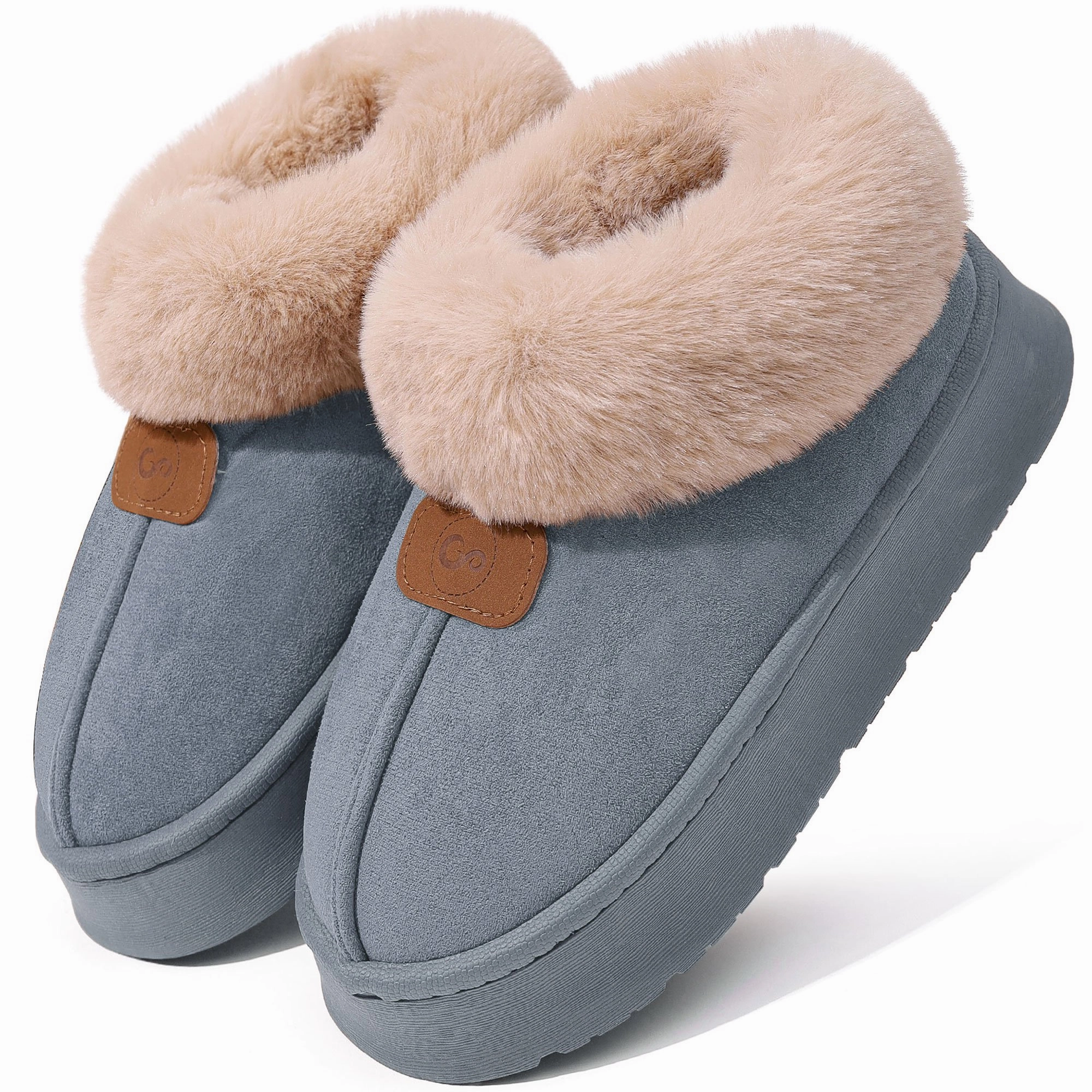 Ecetana Women's Bootie Slippers Memory Foam Furry Slipper Non-slip House Shoes with Fluffy Collar Knit Wingtip Oxfords