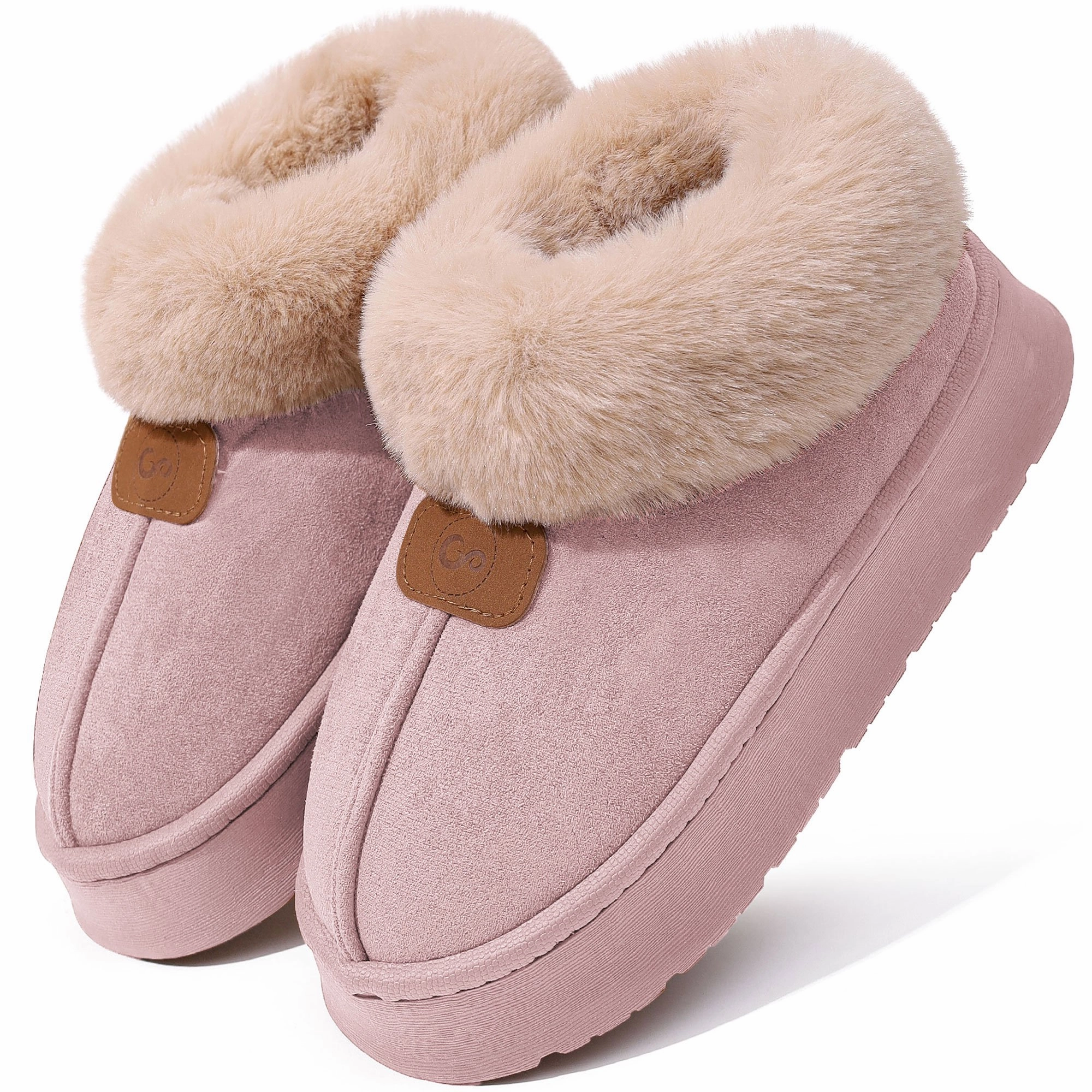 Ecetana Women's Bootie Slippers Memory Foam Furry Slipper Non-slip House Shoes with Fluffy Collar Wood Defender Oxford Brown