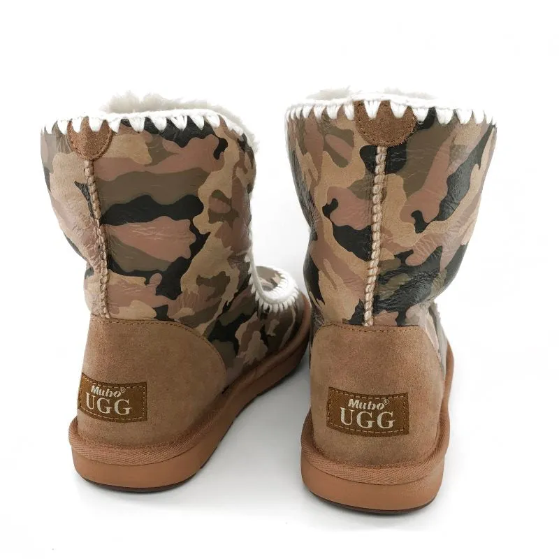 MUBO UGG Women Boots Classic Mimi Chestnut Camouflage Cowboy Boots Ornament