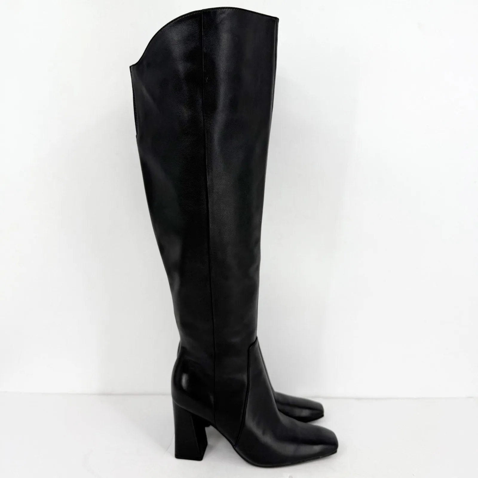 Naturalizer Womens Lyric Wide Calf Over the Knee Boots US 8 M Black Leather Mary Jane Flat Shoe