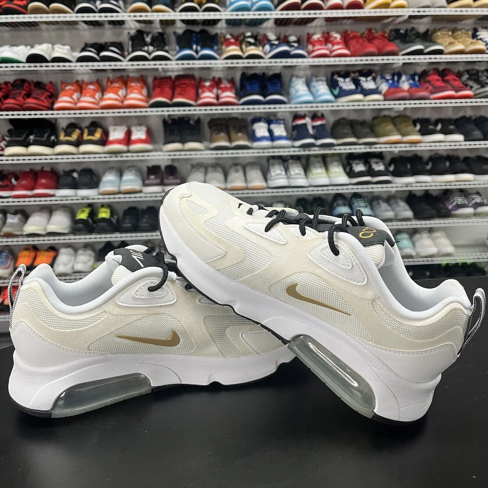 Nike Golf Shoes Air Jordan Nike Air Max 200 Metallic Gold Men's Sneakers White Shoes AQ2568-102 Size 8