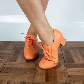 Nina Orange Cuban Heel Leather Dance Practice Shoes with Suede Sole White Heel Sandals