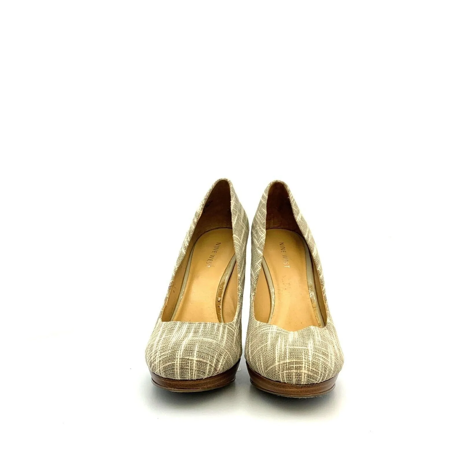 Nine West Womens Shoes NWTSTAYALIVE Size 7M Beige Cross-Hatch Textile Heels Best Casual Shoes Australia