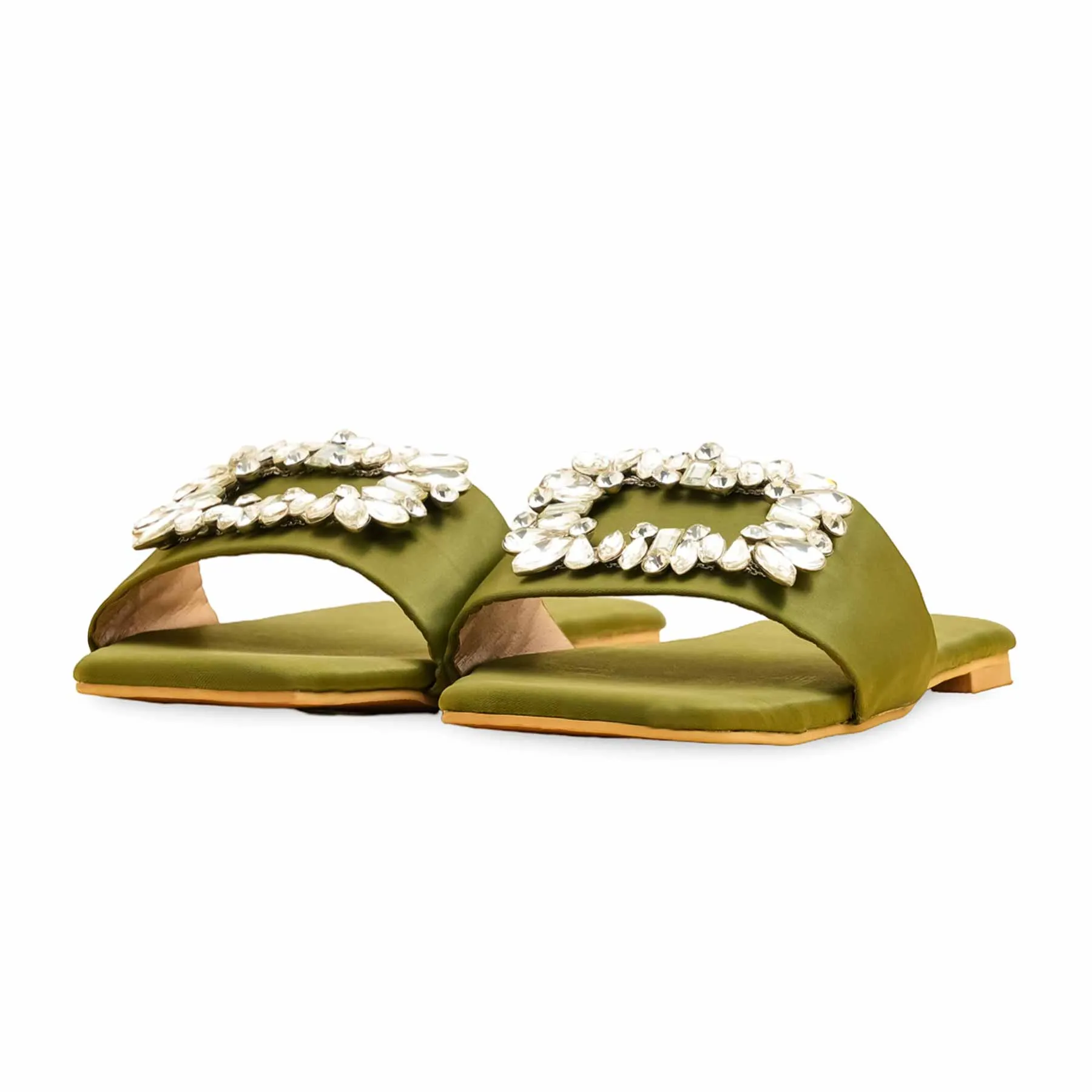 Discoquette Slide Slippers Olive Formal Women Slipper FR8422