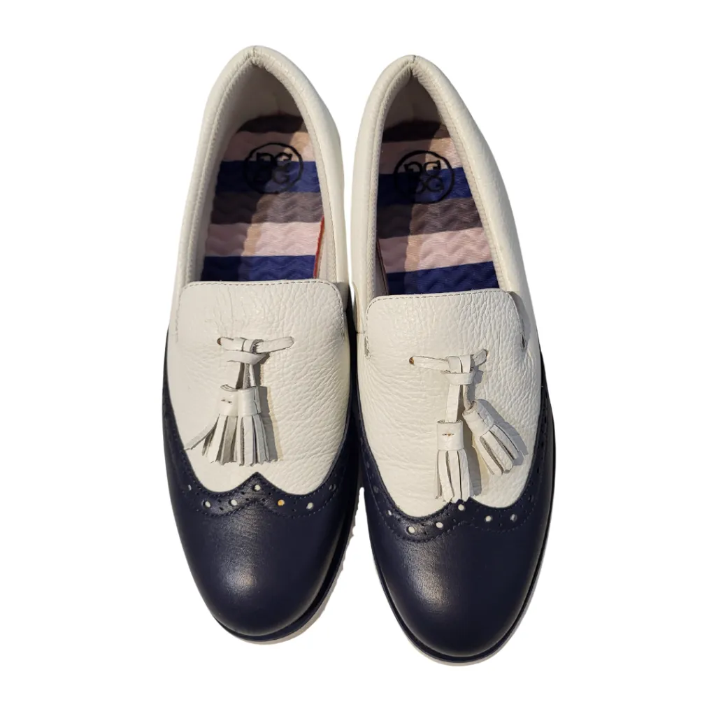 G/Fore White & Navy Cruiser Brogue Tassel Golf Shoes Size 8.5 MSP$225 Dunlop Golf Shoes