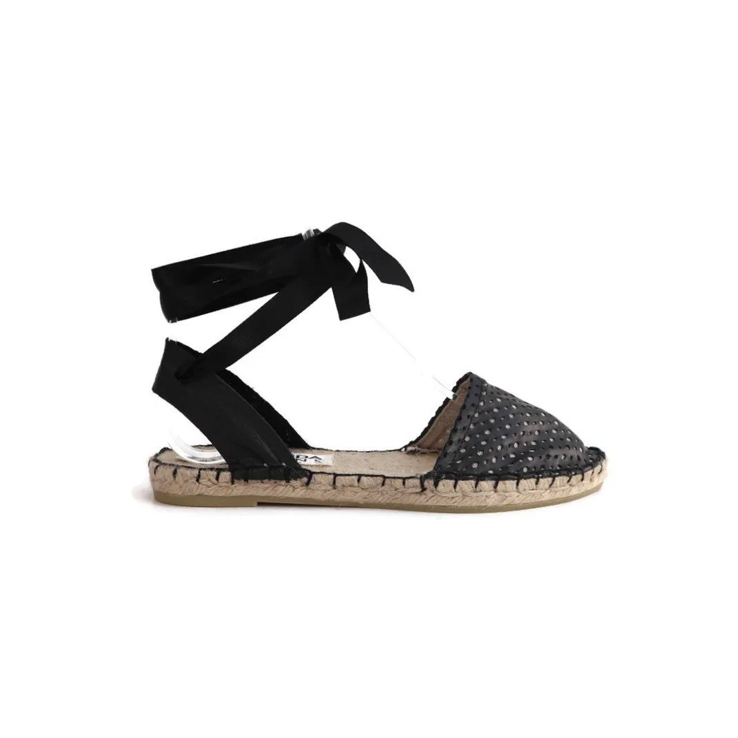 Sandals For Formal Peek a Boo Leather Espadrilles - Black