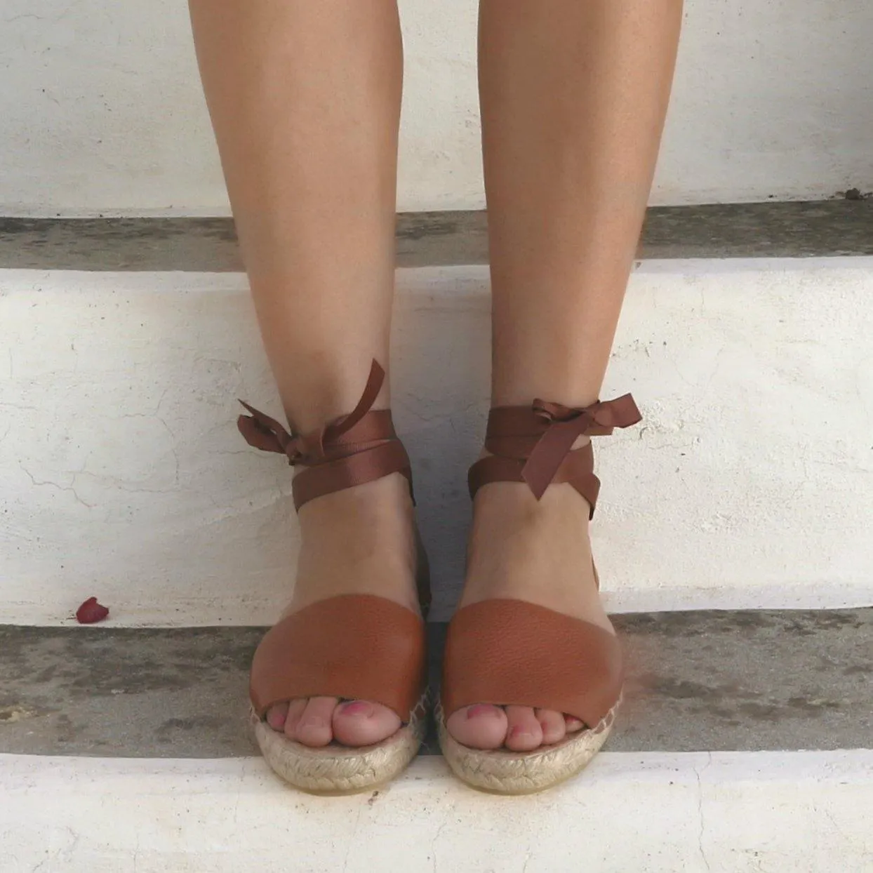 Leather Espadrilles Sandals - Tan - Classic Sole Girls Platform Sandals